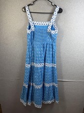 J.Crew Dress Womens 6 Blue Floral Smocked Sleeveless Midi Boho Sundress Cotton
