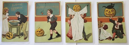 Schwer zu finden Set/4 ISL Co 778 Halloween Postkarte Kinder Wackeln Äpfel JOL
