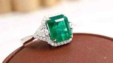 6.10 Ct Emerald Cut Natural Emerald & Diamond Wedding Ring 14K White Gold Sz ALL