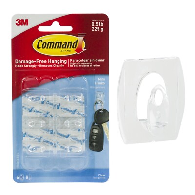 Command Strips Mini Clear Utility Hooks 6 Pack