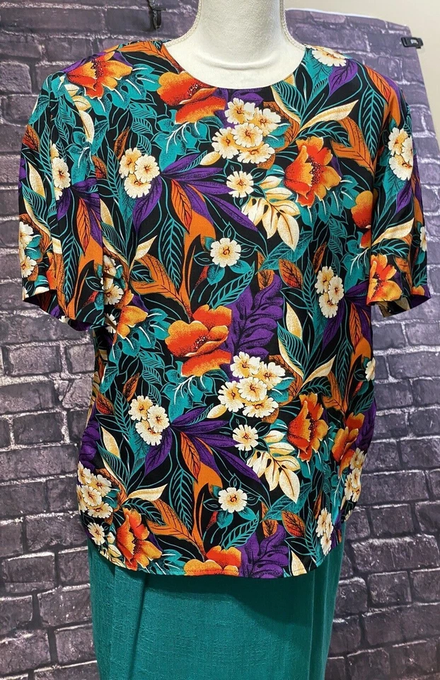 Norton McNaughton Conjunto de 2 Piezas Top Falda Mujer 14 Azul Naranja Floral Tropical De Colección Foto 2 de 4