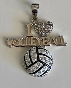 10 I LOVE VOLLEYBALL ANTIQUE  SILVER CHARM-METAL ALLOY-TEAM-SPORTS-GIFT