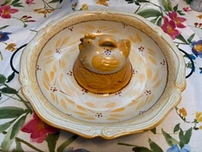 Temptations Old World Yellow Chip And Dip Bowl Chicken In Nest W/Stand