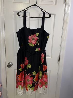 J Howard Womens Dress Size 18 Black With Pink Floral Print Sleeveless