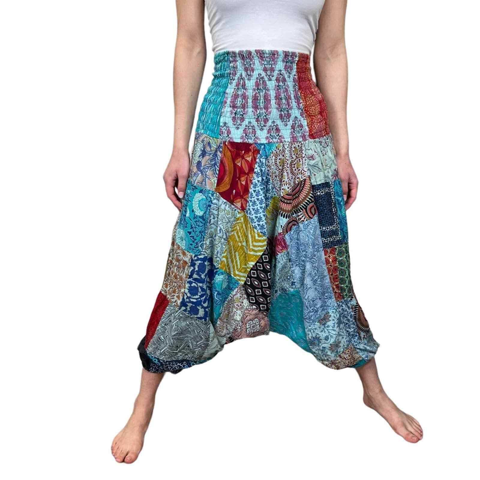 Boho Patchwork Drop Crotch Harem Pants Women's Sm… - image 3