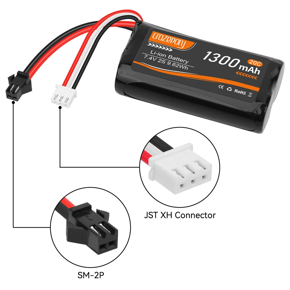4 Stück 1300mAh 7,4V Li-ion Akkus 20C SM-Stecker Ladegerät für RC Auto Boot LKW - Bild 4 von 4