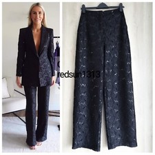 ZARA BLACK SEQUINNED LACE HIGH-WAIST TROUSERS SIZE M UK 10