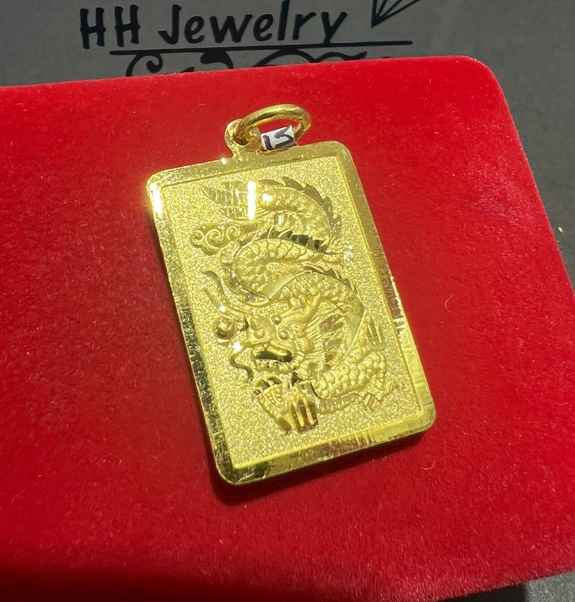 24K Yellow Gold Dragon Zodiac Rectangular Shape Pendant | eBay