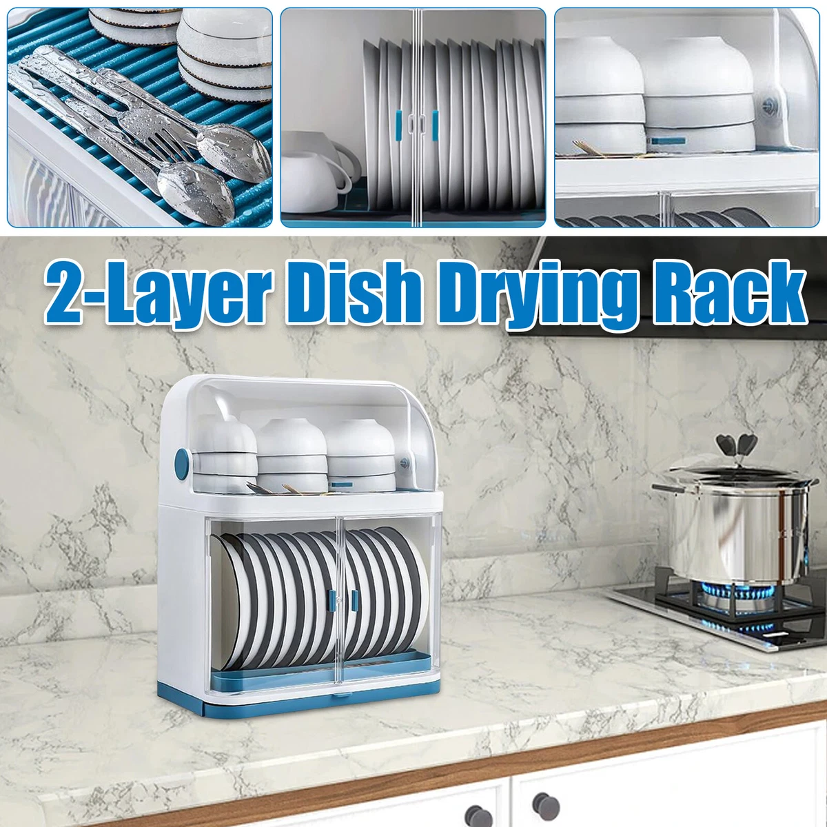 2 Tier Dish Plate Cup Storage Box Rack For Kitchen Drying Rack Organizer  New