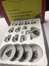 Flawed 17 PC Miniature Porcelain Children's Tea Set Christmas Scenes, Trees,Toys