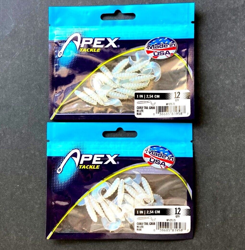 Apex 2 Packs 1 Inch Curly Tail Grub Hi Lite Blue 12 Count Package