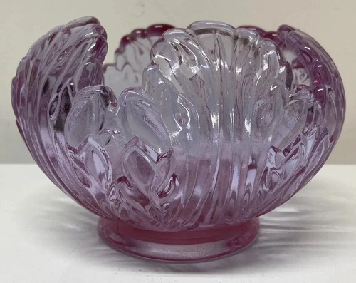 Dichroic glass Amethyst Vintage Fenton Empress Lotus Leaf Leaves rose bowl EUC