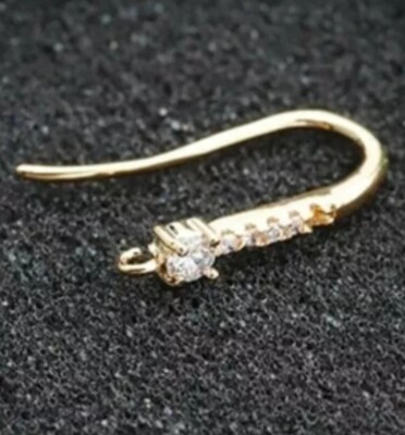 1 PAAR Ohrringe Earring für DIY Hakenverschluss  Golden mit Glänzendem Stein