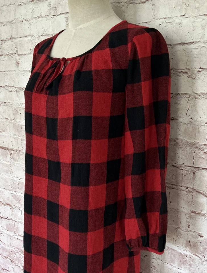 Vestido Madewell Shift vermelho preto búfalo xadrez manga longa pulôver túnica tamanho XXS - Imagem 3 de 4