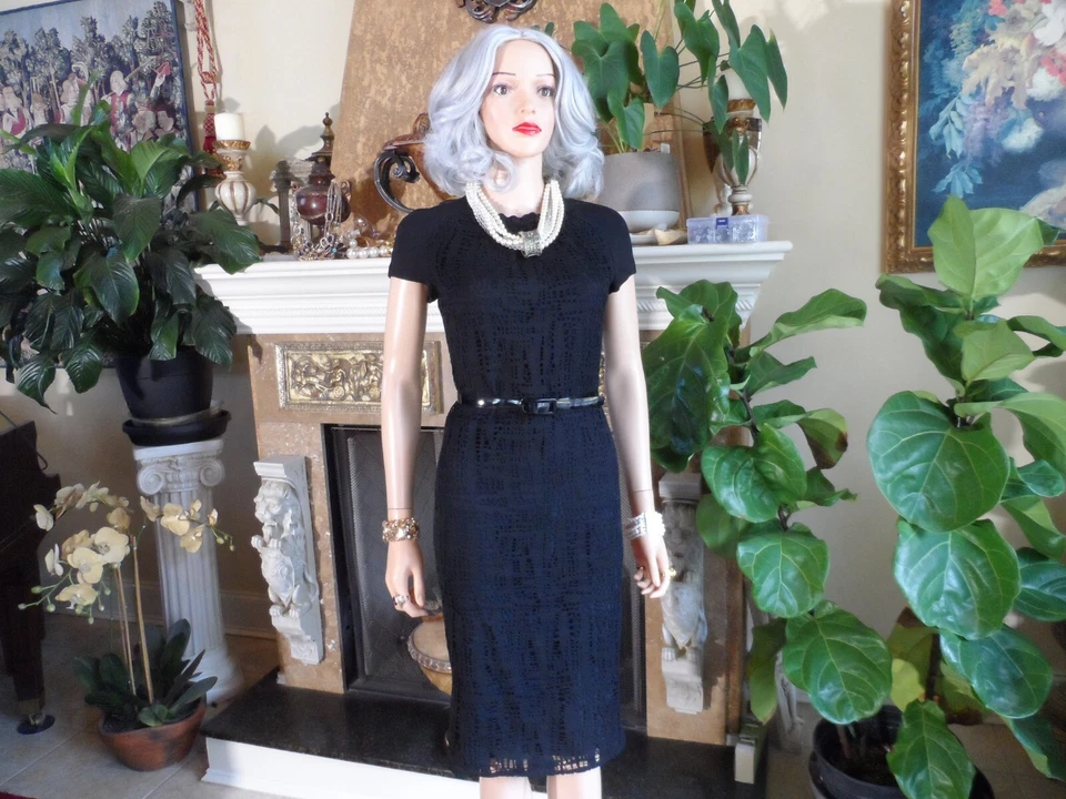 Escada for Neiman Marcus 100% Silk Black Lace Belted Sheath Dress Size 34-US 4 - Image 4 of 4