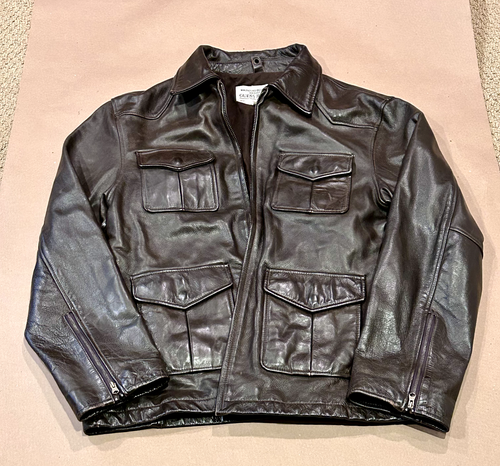Men’s L Guess Brown Leather Jacket | Designer Moto Biker Style | Motorcycle Coat - Picture 2 of 5