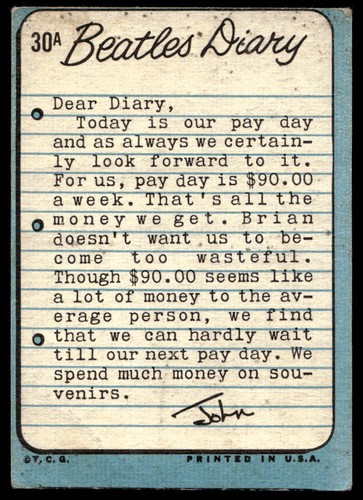 1964 Topps Beatles Diary #30A Paul McCartney VG-VGEX crease - Picture 2 of 2