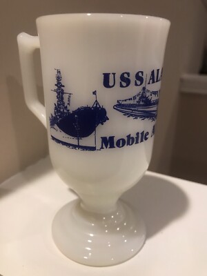 USS Alabama Milk Glass Vintage Souvenir Mug Mobile Alabama