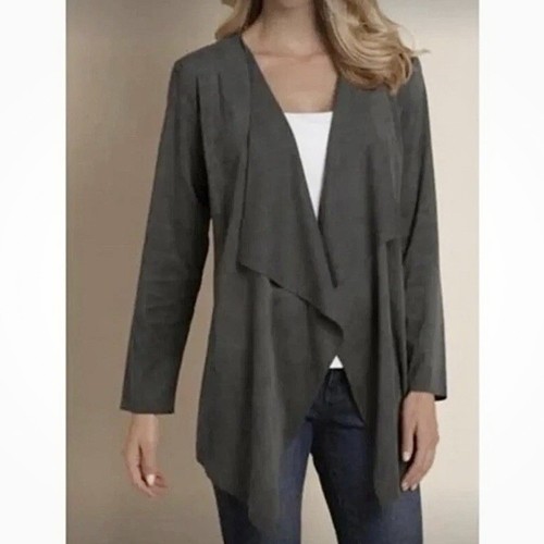 NEU weiche Umrandung grau Kunstleder Wasserfall Flyaway Cardigan Blazer XL