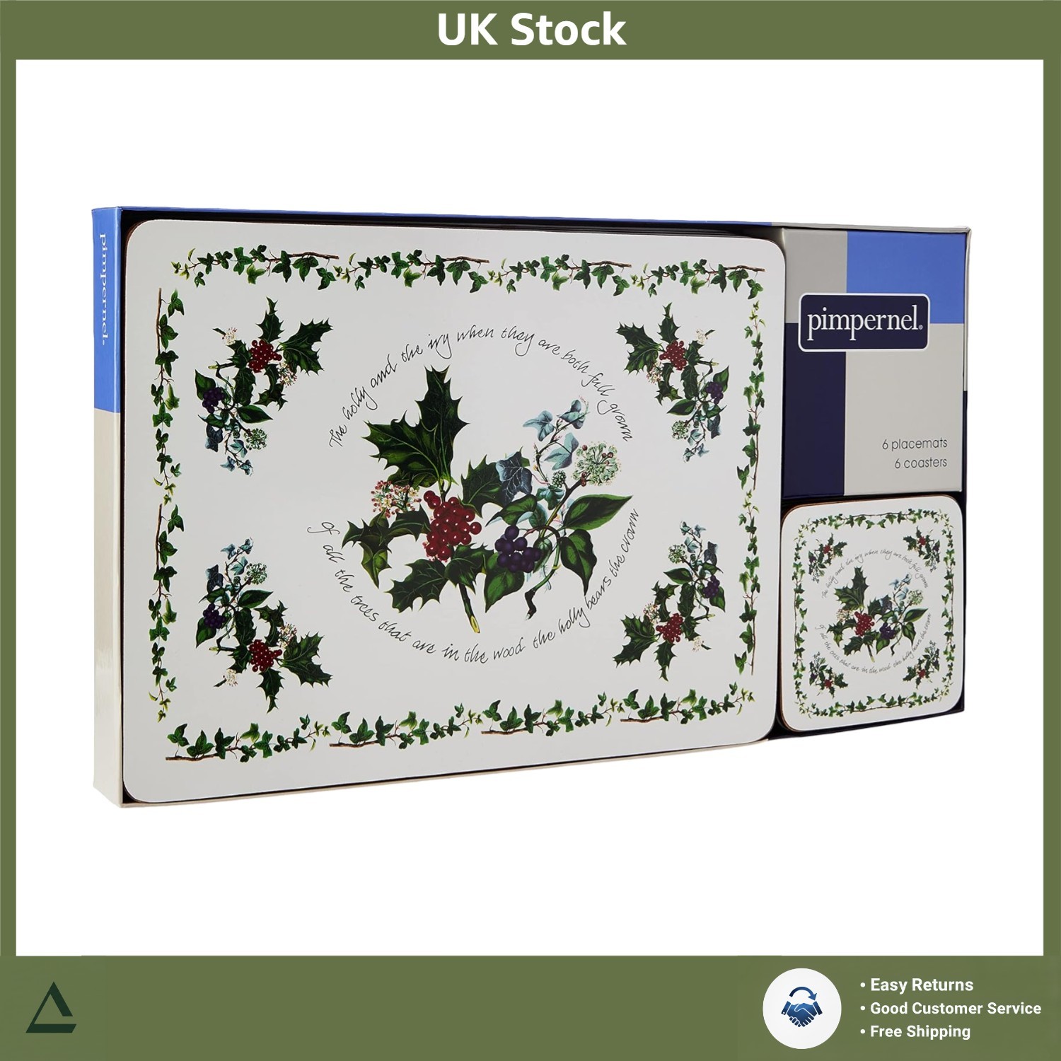 Elegant Floral Placemat & Coaster Set, Cork Backed Heat Stain Resistant 6 PC