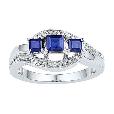 0,86 ctw natürlicher Diamant 3 blaue Princess-Schliff Verlobungsring 925 Sterlingsilber