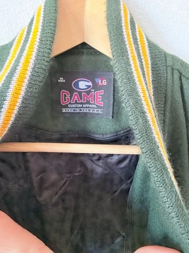 American Mens Classic Green Gold Letterman Varsity Team Jacket Large Made In USA image 3