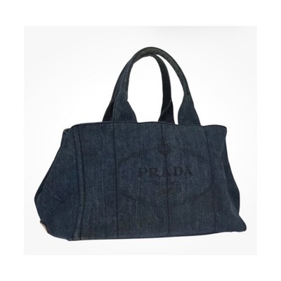 PRADA Canapa MM Hand Bag Denim Blue