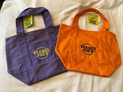 TRADER JOE'S TRICK OR TREAT MINI CANVAS TOTE BAGS-Set of 2 -Purple & Orange-NEW