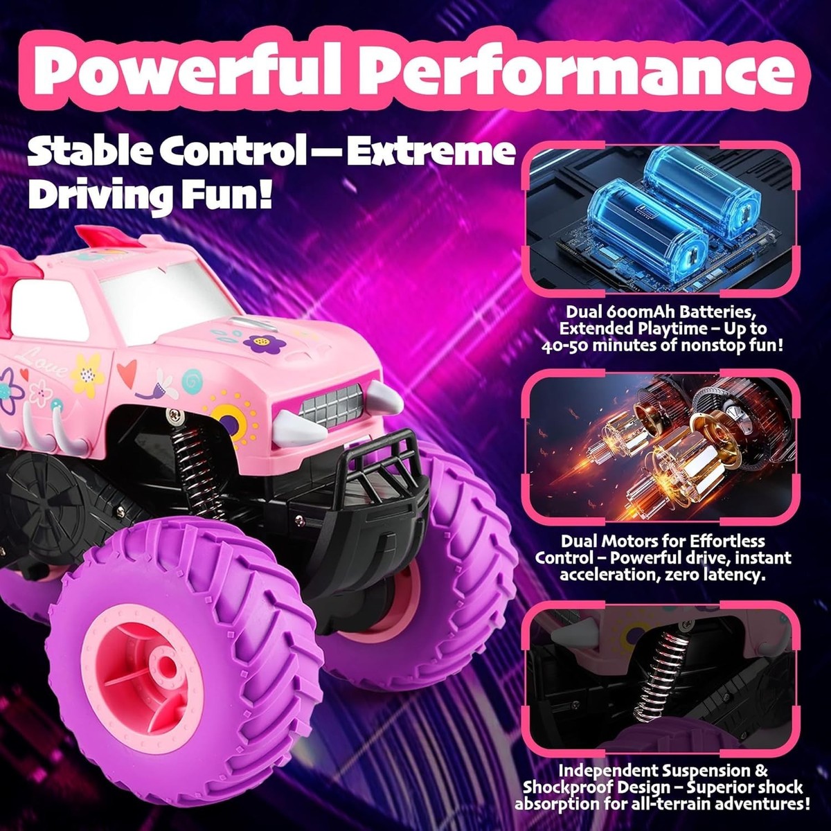1:16 Waterproof Pink RC Monster Truck Toys Amphibious Remote