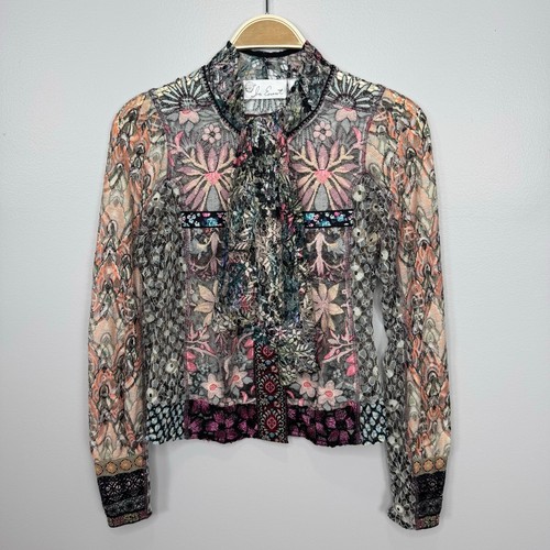 In Earnest by Byron Lars Spitzenbluse Top Größe 6 transparent Blumen bestickt Boho - Bild 14 von 18