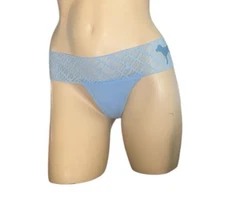 Victoria's Secret  Logo Floral  Lace Panty  Thong  Blue  Large NWT