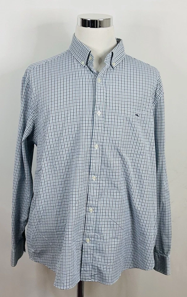 Vineyard Vines 2XL Classic Fit Tucker Shirt Performance Blue White Plaid - Image 2 of 4