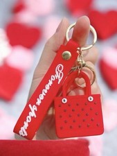 Mini Hole Valentine Red Bogg Bag Keychain Wristlet Chain Cord Bogg Bag Charm