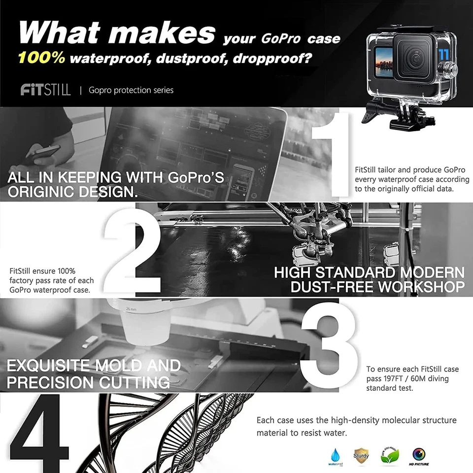 GoPro Diving Housing - 60M Waterproof, Perfect for Snorkeling & Surfing - Image 4 of 4