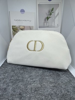 Christian Dior echt weiß gold Beauty Samt Make Up Kosmetiktasche Reißverschluss NEU