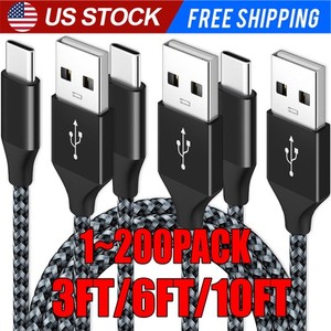 Braided USB C Type-C Fast Charging Data SYNC Charger Cable Cord 3/6/10FT Lot