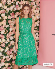 Adriana Papell - Size 12 Green Modest Midi Tea Length Lace Cotton Dress