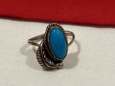 Vintage NAVAJO UNSIGNED 925 Sterling Silver Turquoise Stone Band RING SIZE 5.5