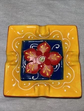Hand-Painted Ceramic Ashtray Talavera Style Flower Design-Cenicero Flor Pupi No2