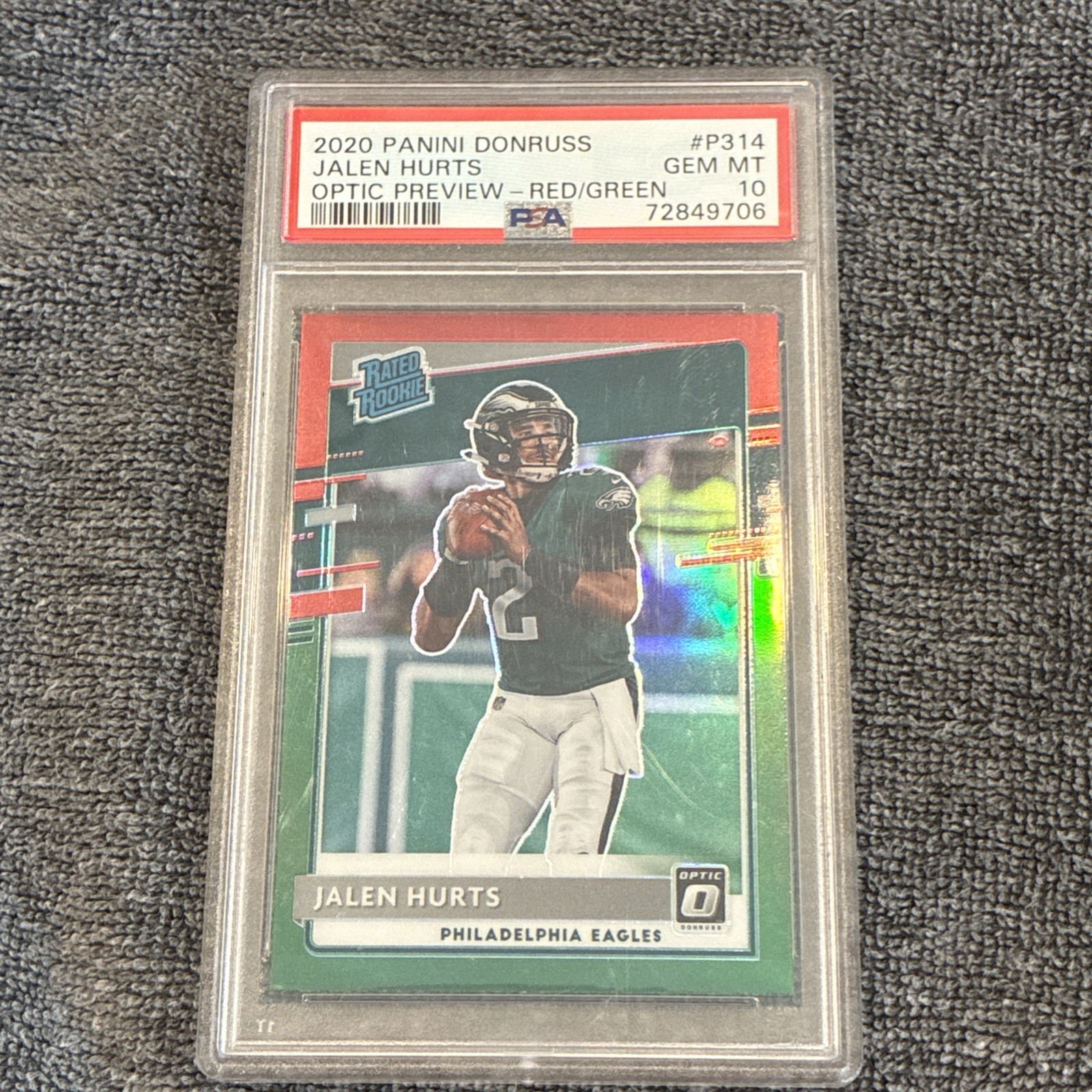 Jalen Hurts Panini Donruss #P314 Optic Preview-Red/Green