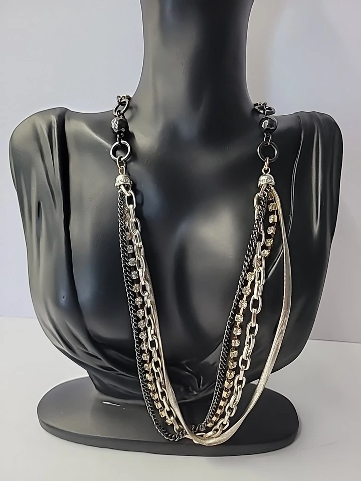 Collar Vintage Nine West Cadenas Distintivas Tono Dorado Tono Plata Cristal Cuentas Foto 2 de 4