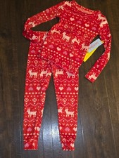 Cat and Jack Red Winter Holiday Soft Pajamas Reindeer Hearts PJ Set Size 4 New