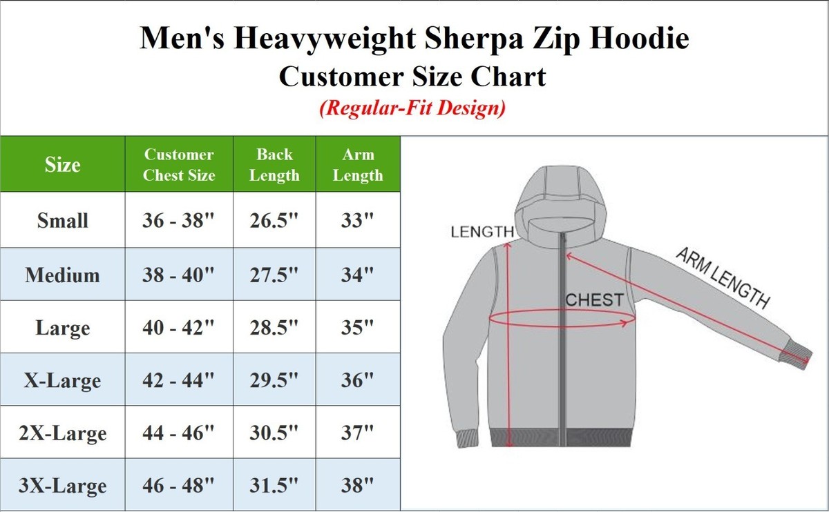 Mens Heavyweight Fleece Lined Sherpa Hoodie Sweater Full Zip-Up