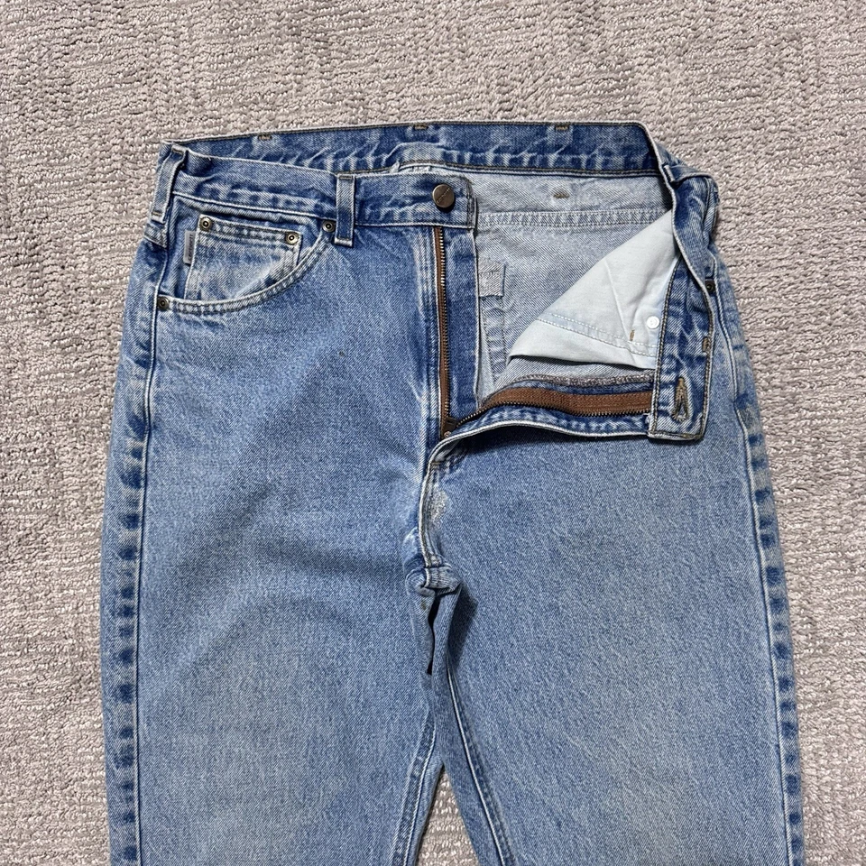 Jeans de mezclilla Carhartt vintage talla 30/32 azul claro lavado lengüeta de cuero envejecido Foto 3 de 4