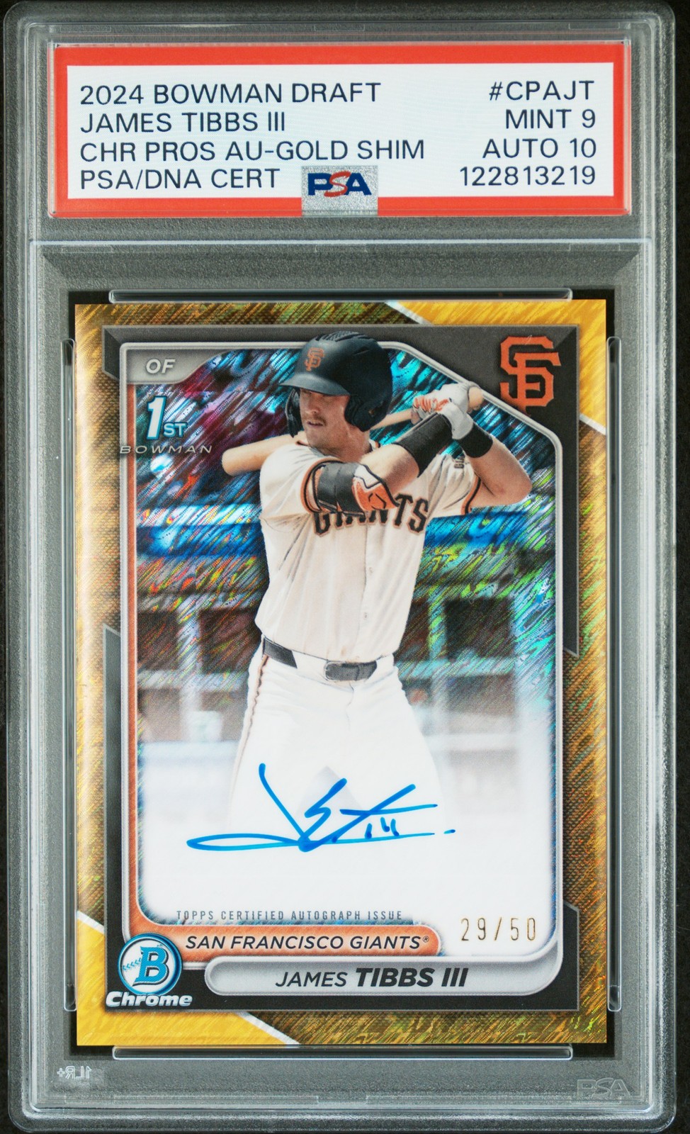 2024 BOWMAN DRAFT CHROME PROSPECT AUTOS JAMES TIBBS III 29/50 PSA 9 AUTO 10