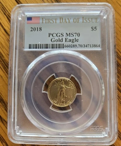 2018 Gold American Eagle $5 PCGS MS70 First Day of Issue Label