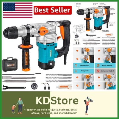 1-1/8'' SDS-Plus Rotary Hammer Drill - 9 Amp with 3 Functions & Accessories