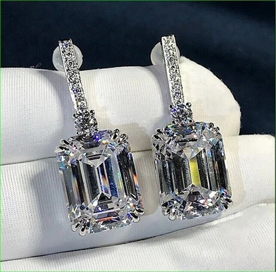 Boucles d'oreilles de fiançailles pour femmes en or blanc 14 carats et... - Photo 1/4