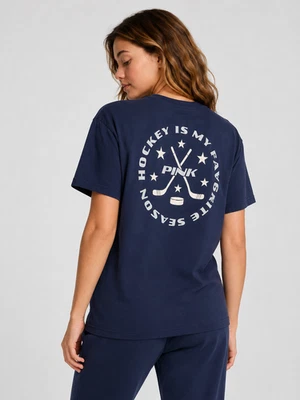 NWT Victoria's Secret PINK Navy Graphic Tee Back Print Lounge Oversized Size S - Image 1 of 4