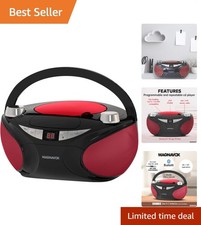 Portable Top Loading CD Boombox with Bluetooth LED Display Black/Red Design